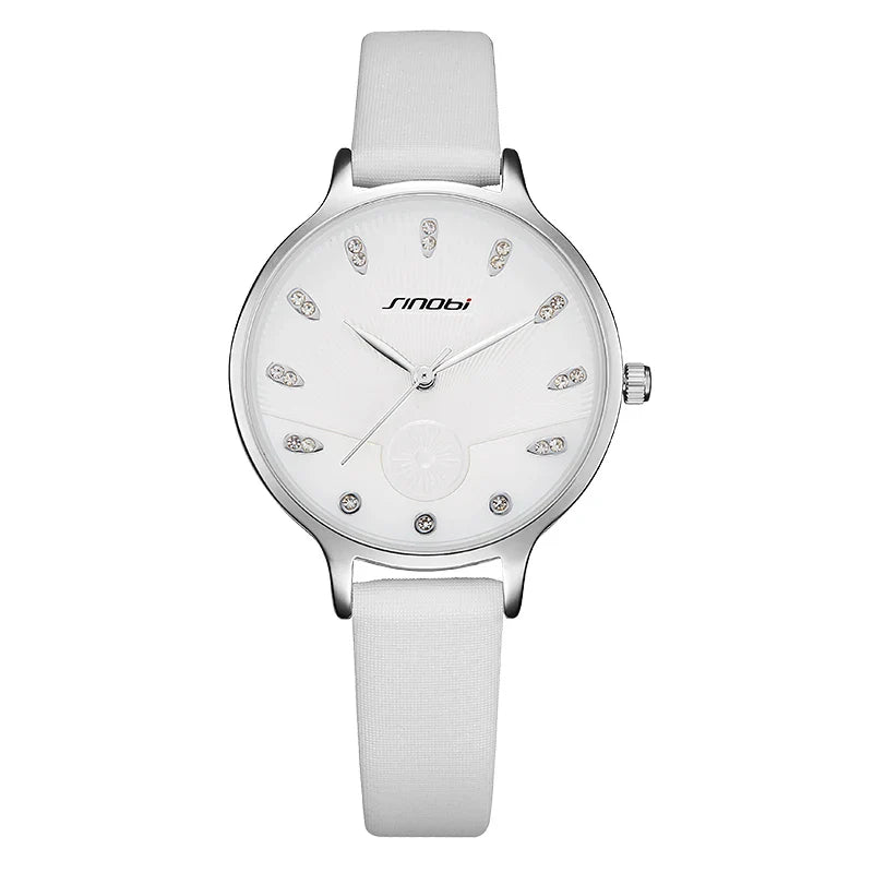 SINOBO Women's Leather Strap Quartz Watch – Waterproof Retro Style Ladies Timepiece