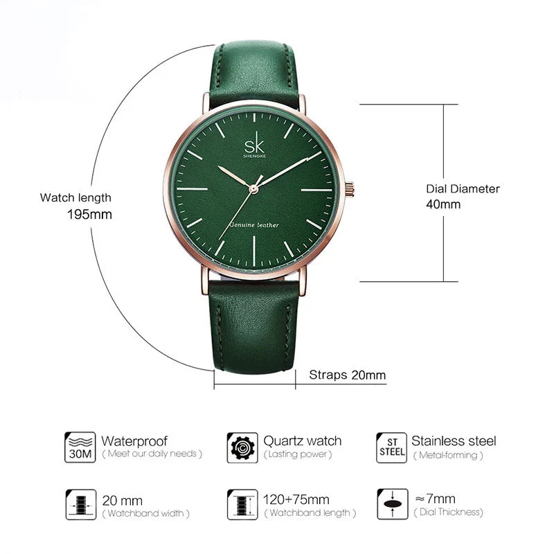 SK Women’s Quartz Watch – 40mm Leather Band, Waterproof Business Fashion Timepiece