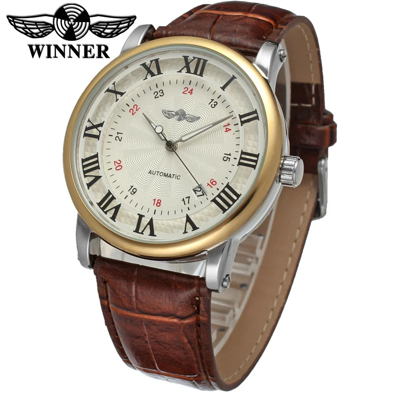T-Winner Men’s Automatic Mechanical Watch – Retro Leather Strap, Shock Resistant