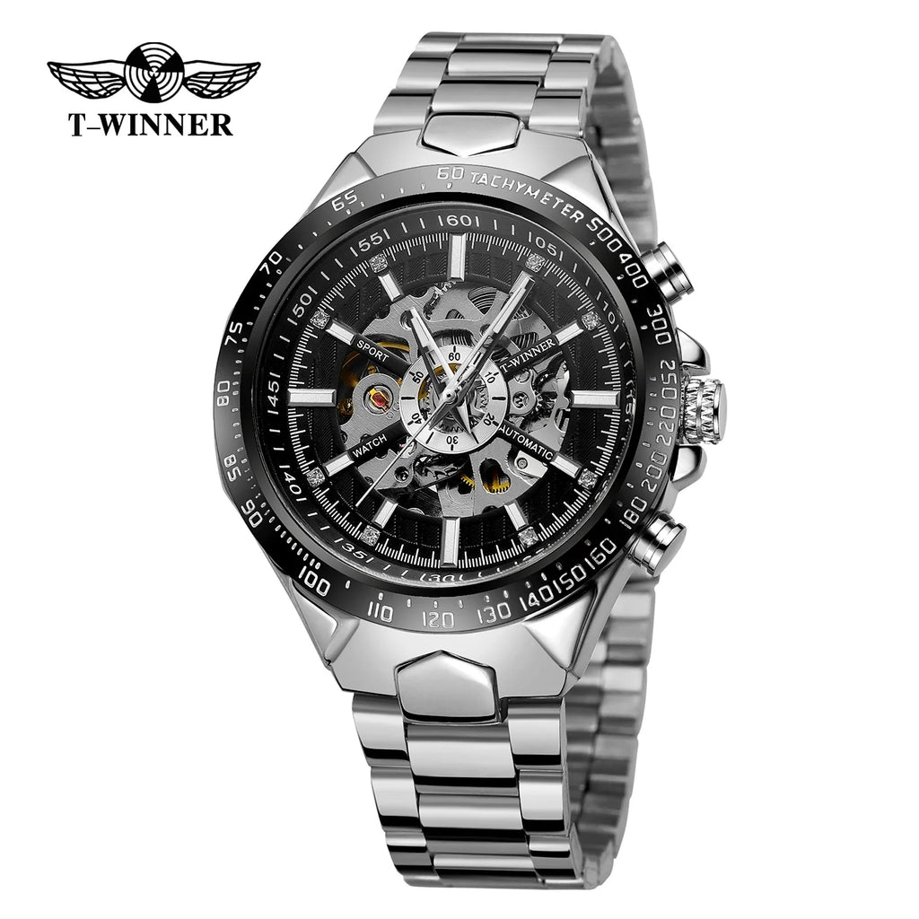 T-Winner Men’s Luxury Automatic Mechanical Watch – Stainless Steel Tourbillon Wristwatch