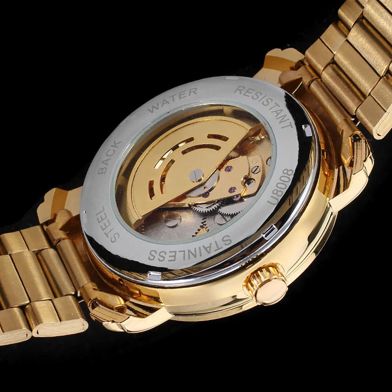 T-Winner Men’s Dragon Skeleton Watch – Automatic Mechanical Gold Luxury Timepiece