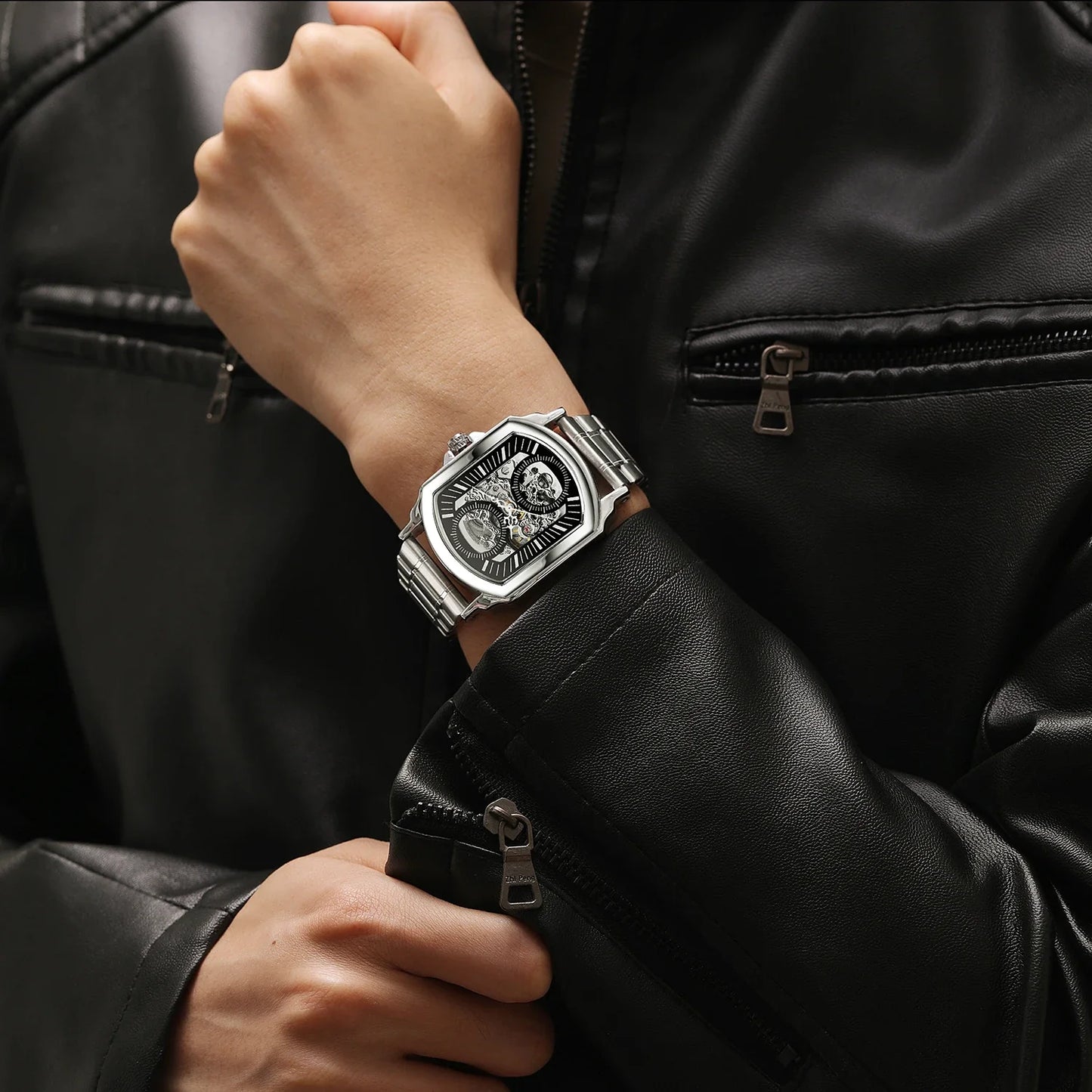 T-Winner Luxury Automatic Mechanical Watch for Men – Square Stainless Steel Timepiece