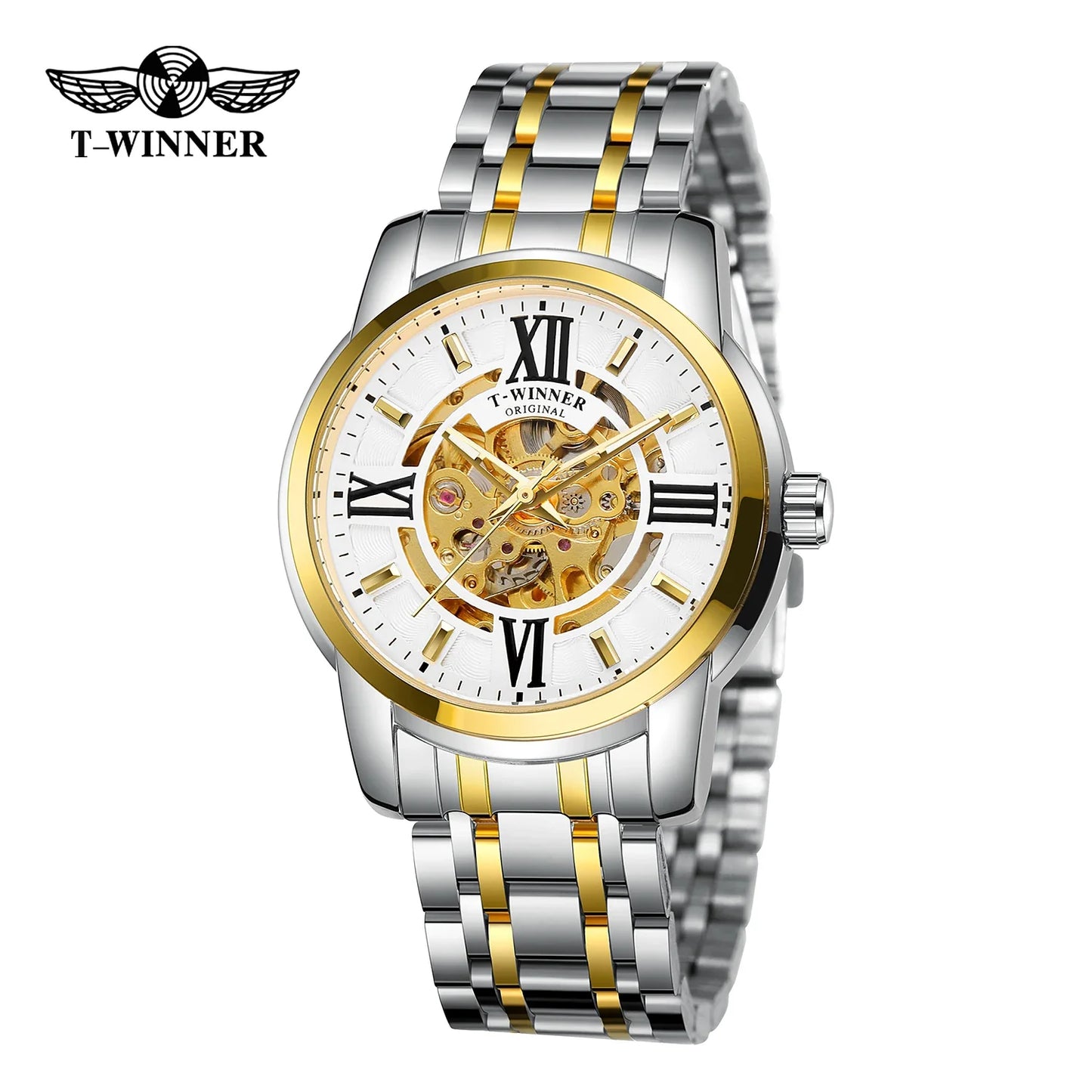 T-Winner Men’s Automatic Mechanical Skeleton Watch – Roman Numeral Stainless Steel