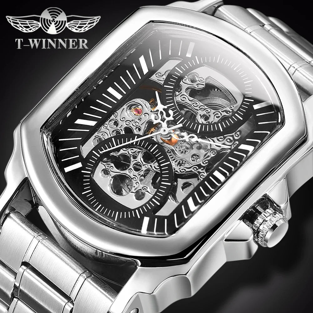 T-Winner Luxury Automatic Mechanical Watch for Men – Square Stainless Steel Timepiece
