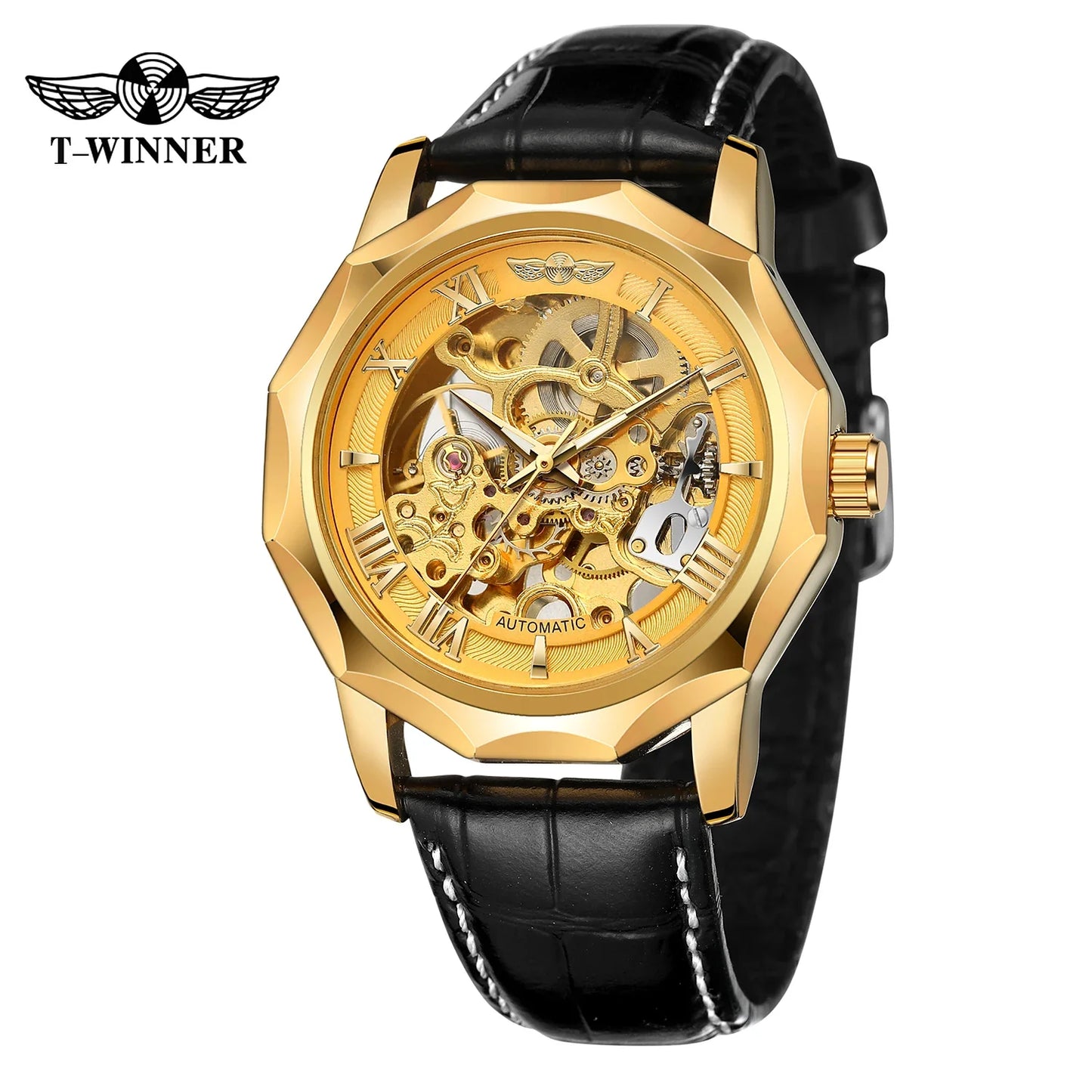 T-Winner Men’s Automatic Mechanical Watch – Leather Strap Luminous Dial Timepiece