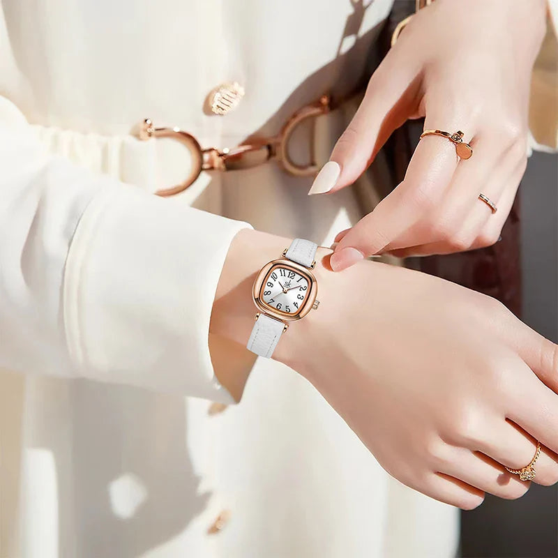 SK Women’s Quartz Watch – Vintage Irregular Dial, PU Strap, 3ATM Waterproof Wristwatch