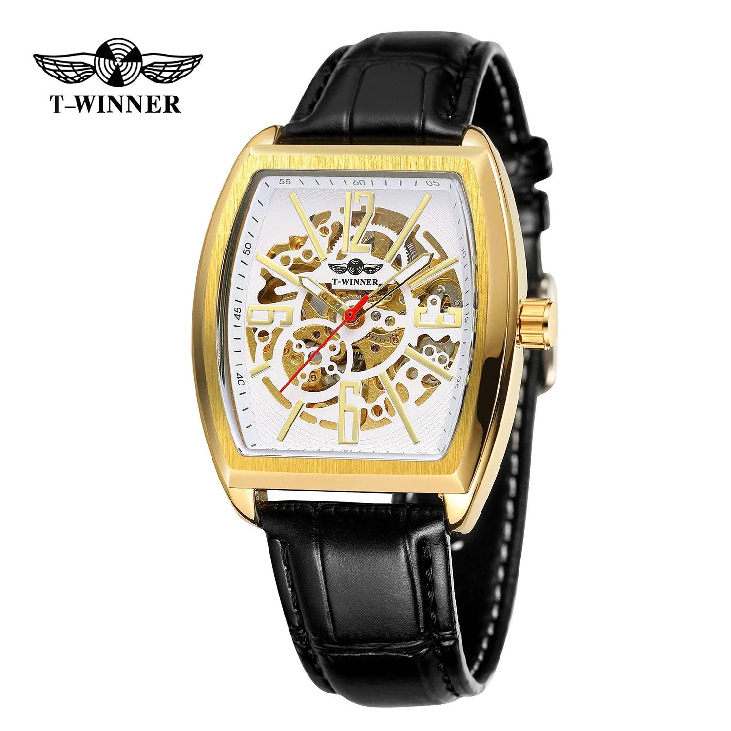 T-Winner Men’s Presidential Automatic Leather Strap Mechanical Watch – Luxury Oval Dial
