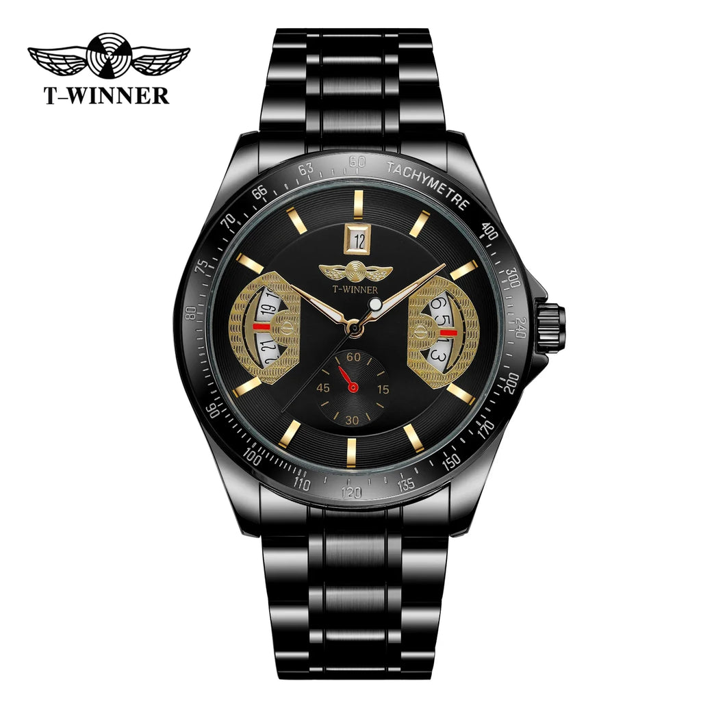 T-Winner Men’s Stainless Steel Automatic Watch – Water Resistant Travel Wristwatch