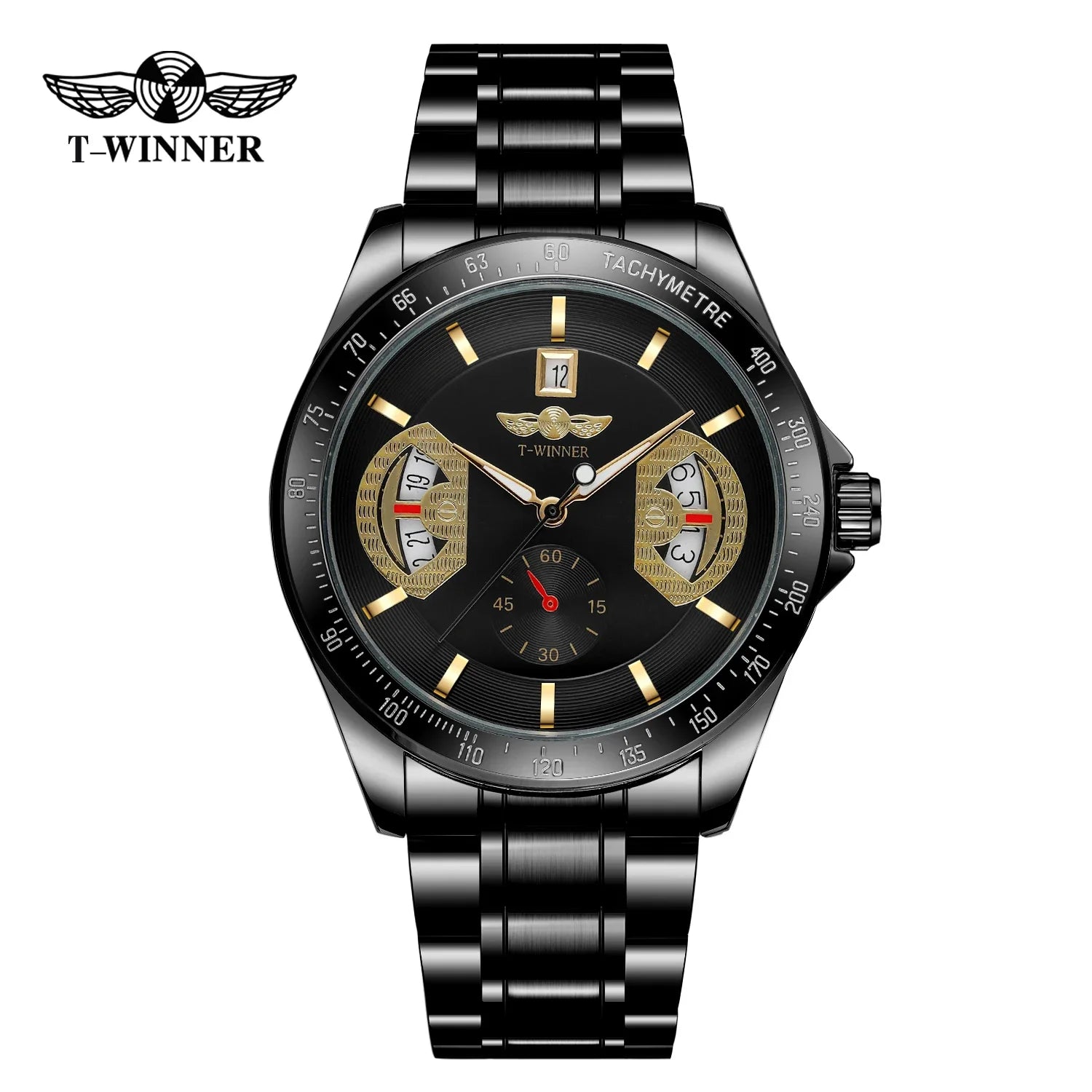 T-Winner Men’s Stainless Steel Automatic Watch – Water Resistant Travel Wristwatch