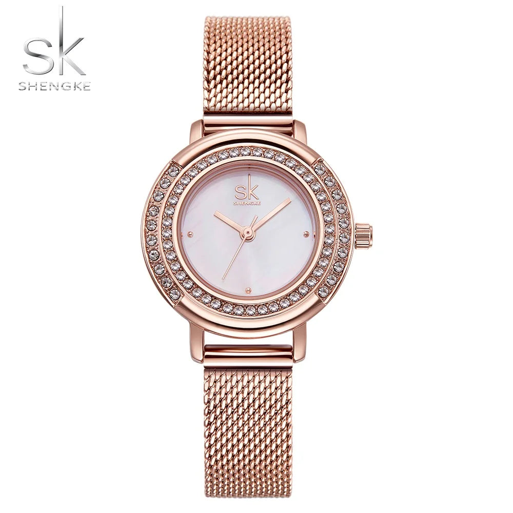 SK Elegant Women’s Quartz Watch – Luxury Waterproof Wristwatch with Steel Mesh Band