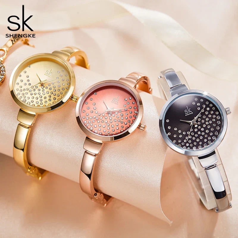 SK Women’s Quartz Watch – Diamond Accent Dial, Leather Strap, 3ATM Water Resistant