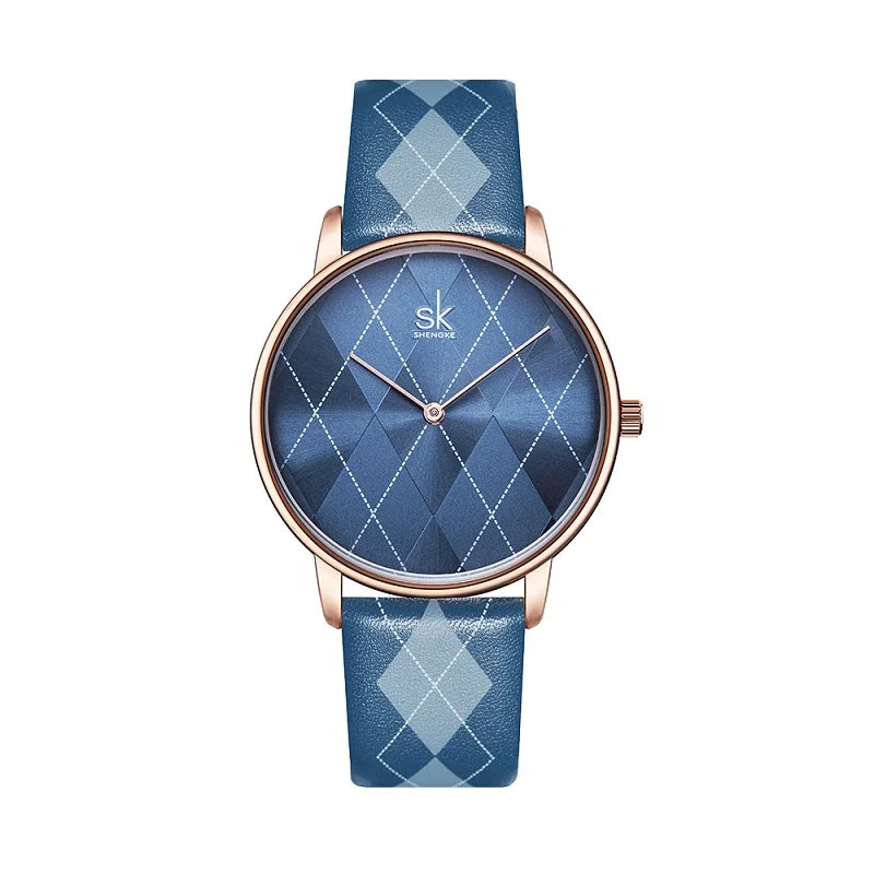 SK Women’s Vintage Quartz Watch – Leather Strap, Waterproof Design