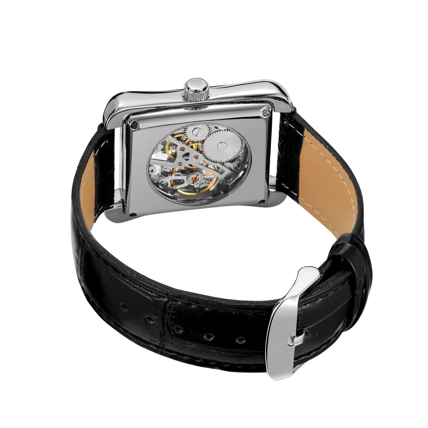 T-Winner Men's Mechanical Watch – Vintage Leather Strap, Rectangle Analog Timepiece