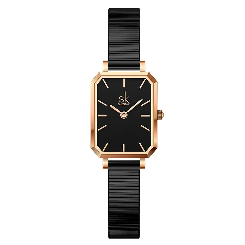 SK Luxury Women’s Quartz Watch – Rectangle Dial, Stainless Steel or Leather Strap Wristwatch