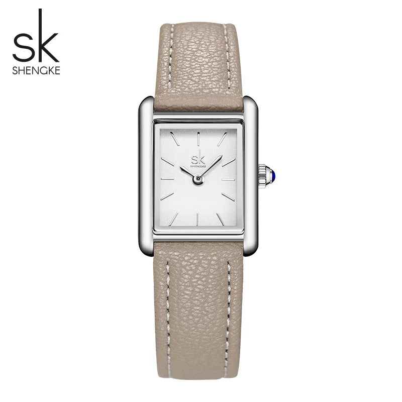 SK Women’s Square Quartz Watch – Leather Strap, Water-Resistant Luxury Wristwatch