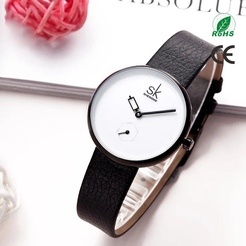 SK Women’s Quartz Dress Watch – Casual PU Leather Strap, Waterproof Fashion Wristwatch