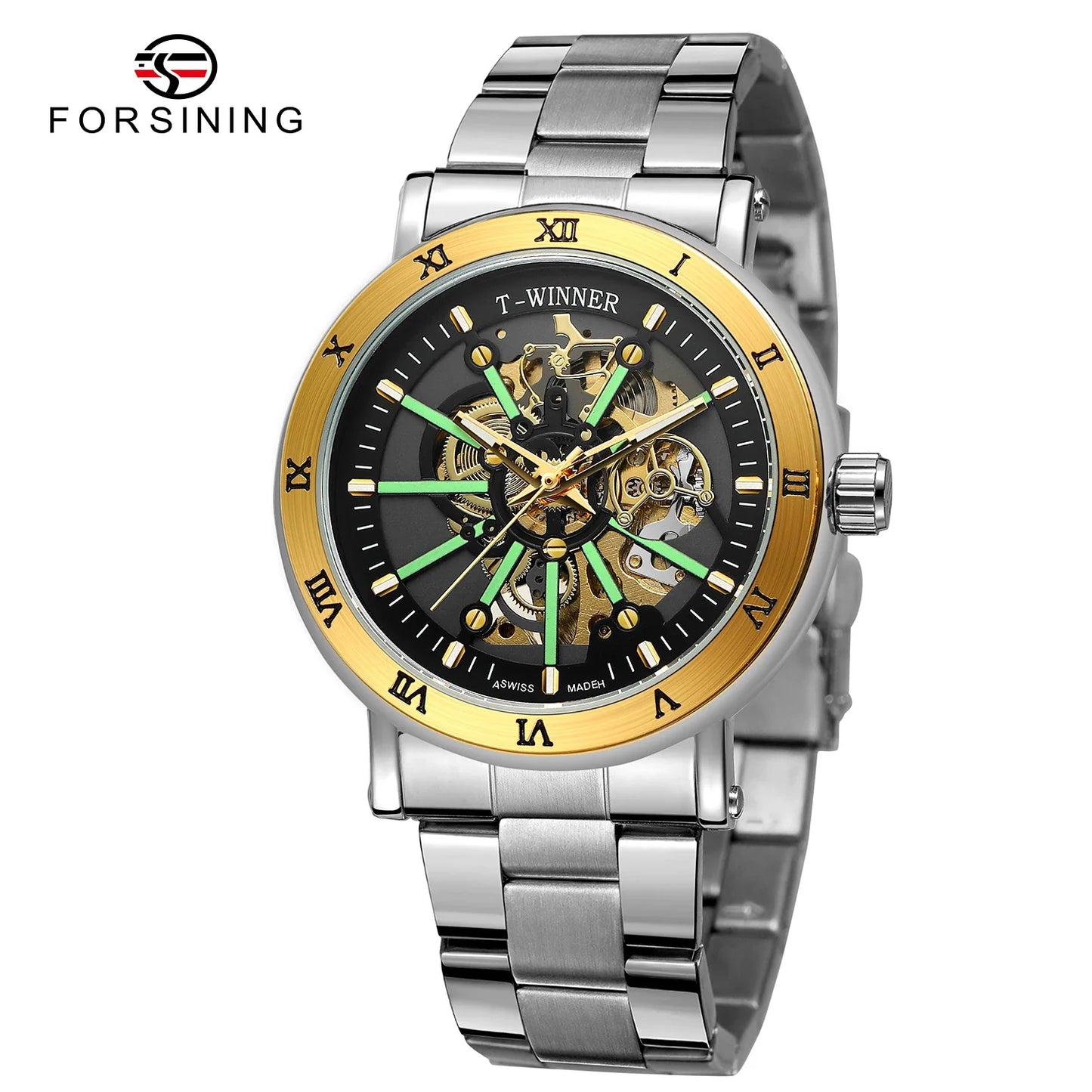 T-Winner Luxury Men’s Automatic Mechanical Watch – Luminous Dial, Water Resistant
