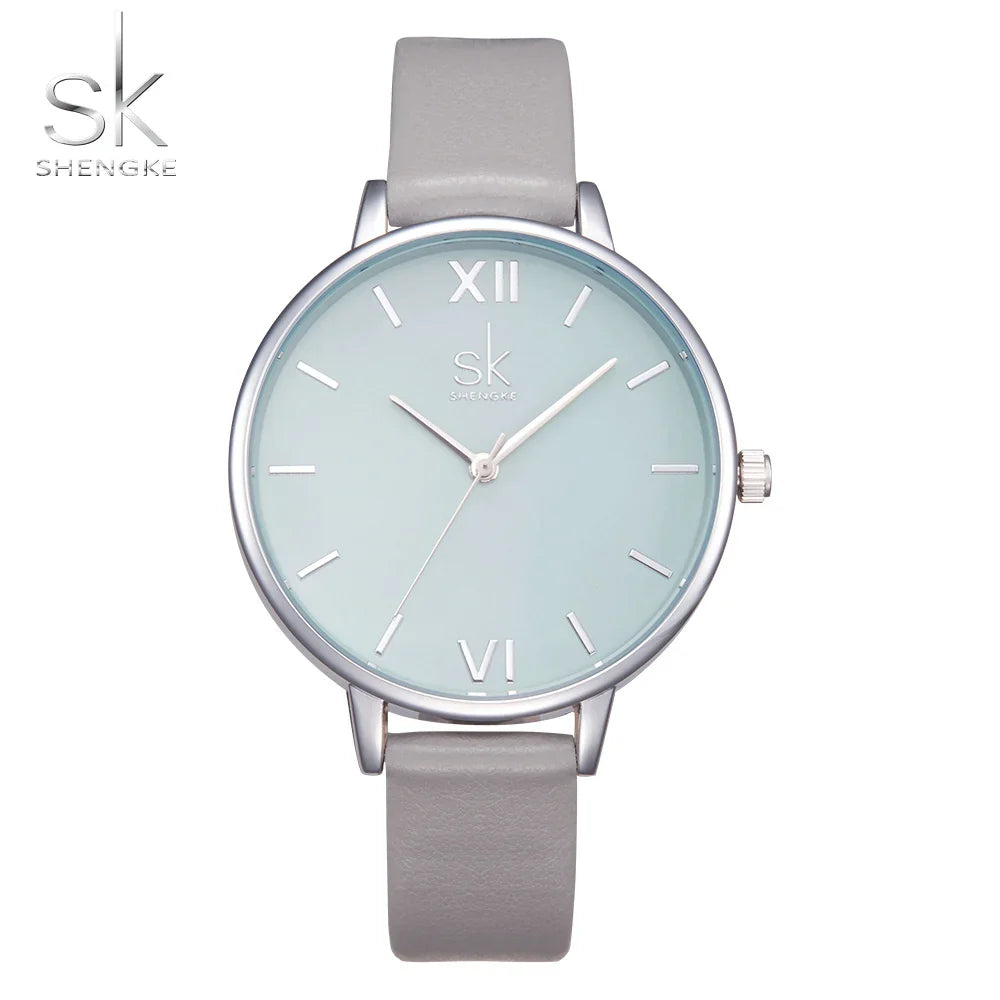 SK Women’s Quartz Leather Watch – Large Dial, Waterproof Casual Fashion Wristwatch