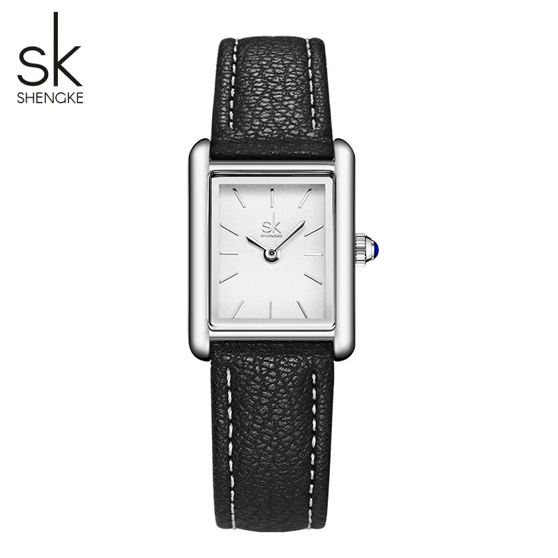 SK Women’s Square Quartz Watch – Leather Strap, Water-Resistant Luxury Wristwatch
