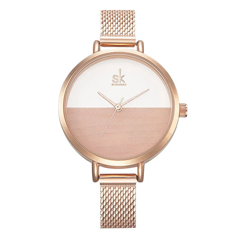 SK Women’s Wooden Quartz Watch – Ultra-Thin Analog Luxury Wristwatch, Fashionable