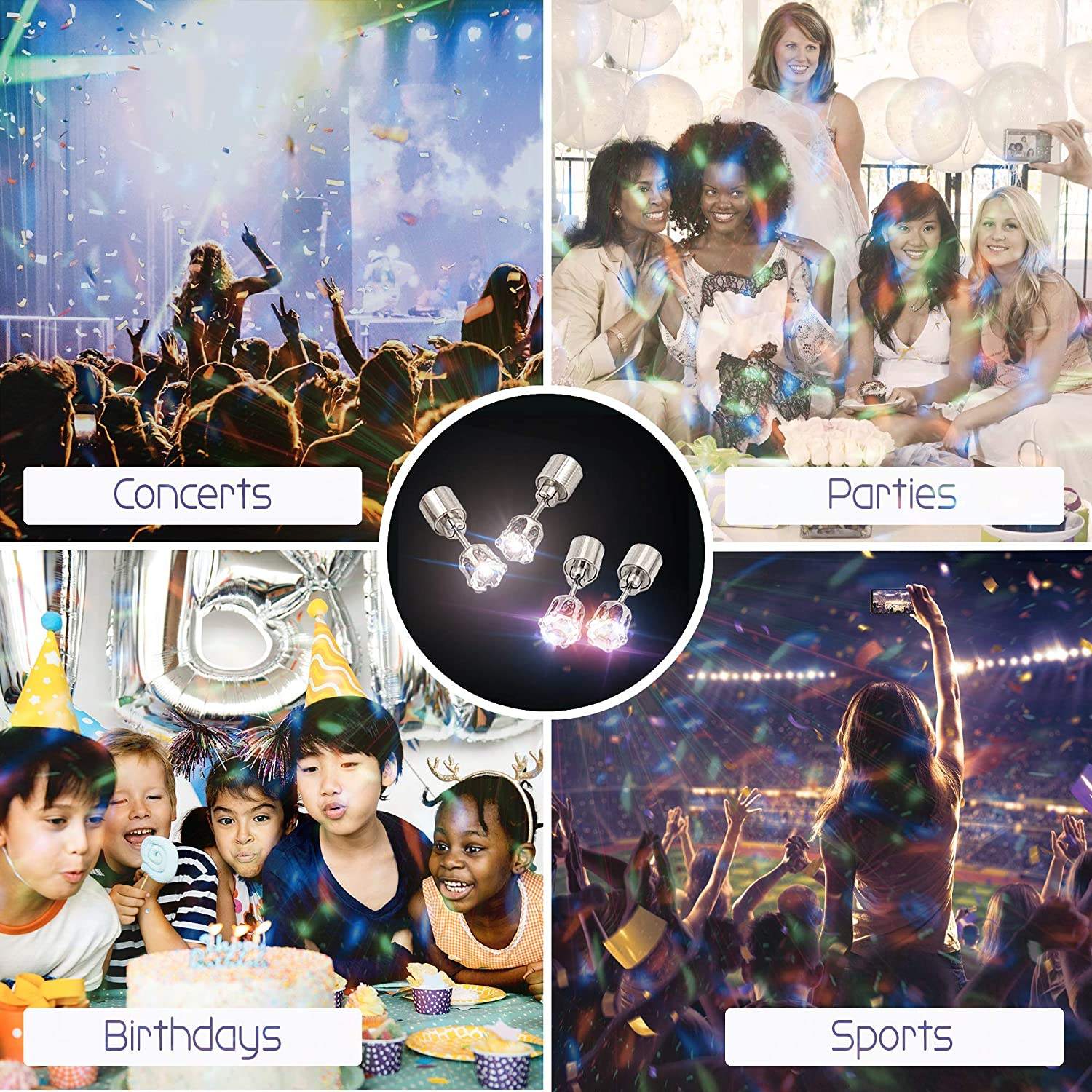 Unisex LED Light-Up Crown Earrings – Colorful Alloy Glow Jewelry for Parties & Concerts