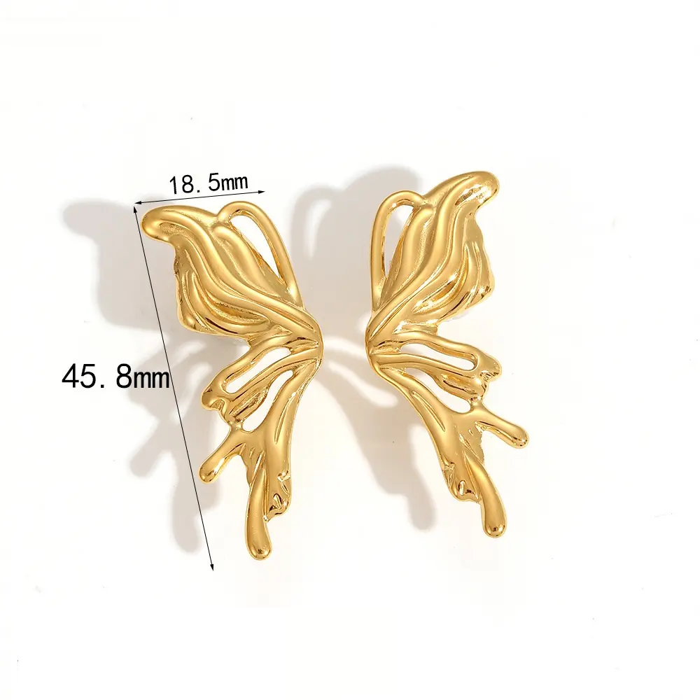 Gold Butterfly Stainless Steel Earrings for Women – Light Luxury Wing Design Jewelry