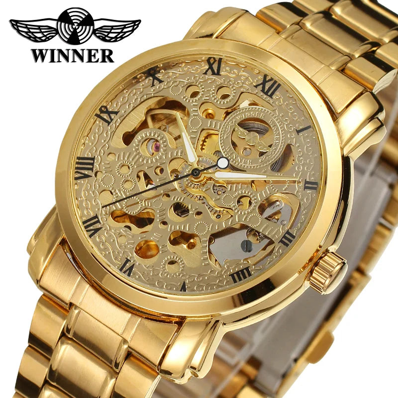 T-Winner Men’s Dragon Skeleton Watch – Automatic Mechanical Gold Luxury Timepiece