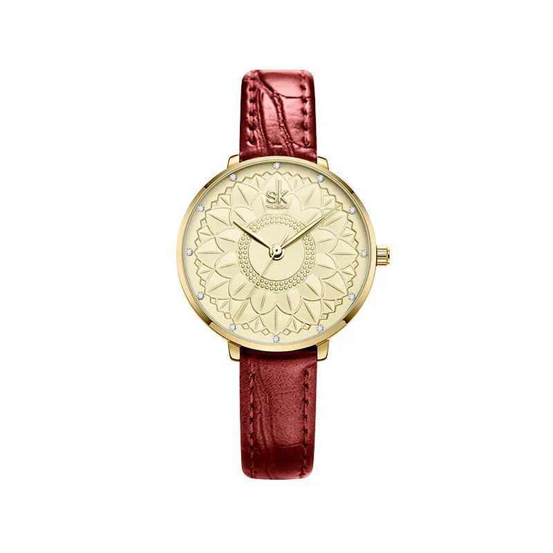SK Women’s Quartz Dress Watch – Waterproof PU Leather Strap, Elegant Analog Design