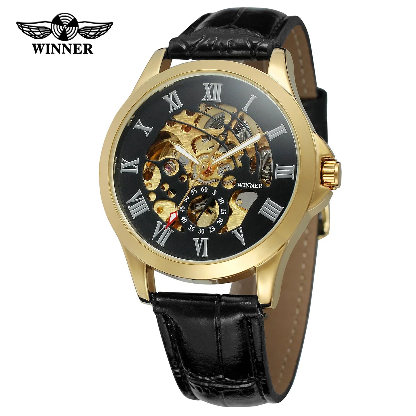 T-Winner Men’s Skeleton Automatic Watch – Leather Strap Mechanical Timepiece