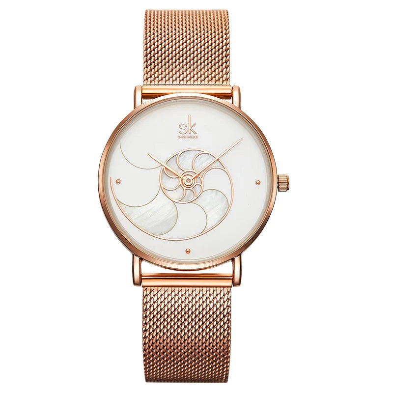 SK Ultra-Thin Women’s Quartz Watch – Stainless Steel Mesh Band, 3ATM Waterproof