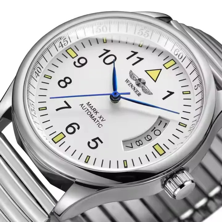 T-Winner Men’s Mechanical Watch – Silver Round Dial, Stainless Steel Strap