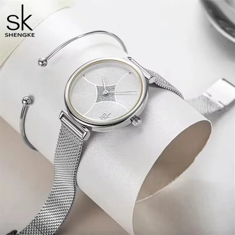 SK Fashion Women’s Quartz Watch – Waterproof Stainless Steel Band, Rhinestone Accent