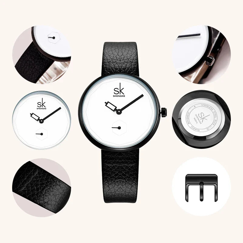 SK Women’s Quartz Dress Watch – Casual PU Leather Strap, Waterproof Fashion Wristwatch