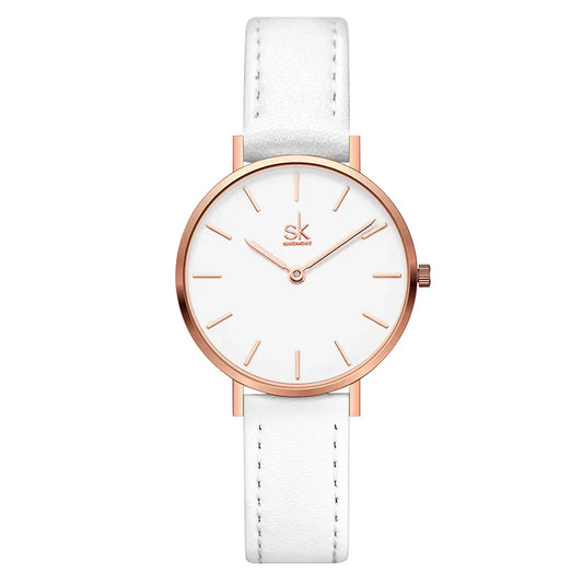 SK Women’s Quartz Watch – Cute Shell Dial, Leather Strap, 32MM Waterproof Wristwatch