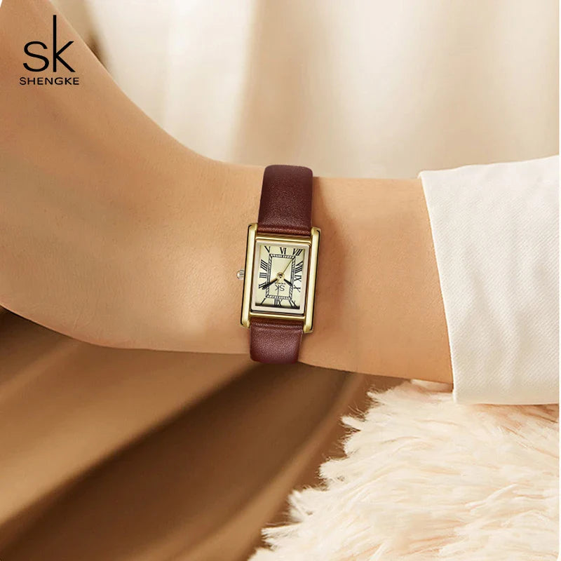 SK Women’s Classic Quartz Watch – Luxury Rectangle Dial, Waterproof Wristwatch