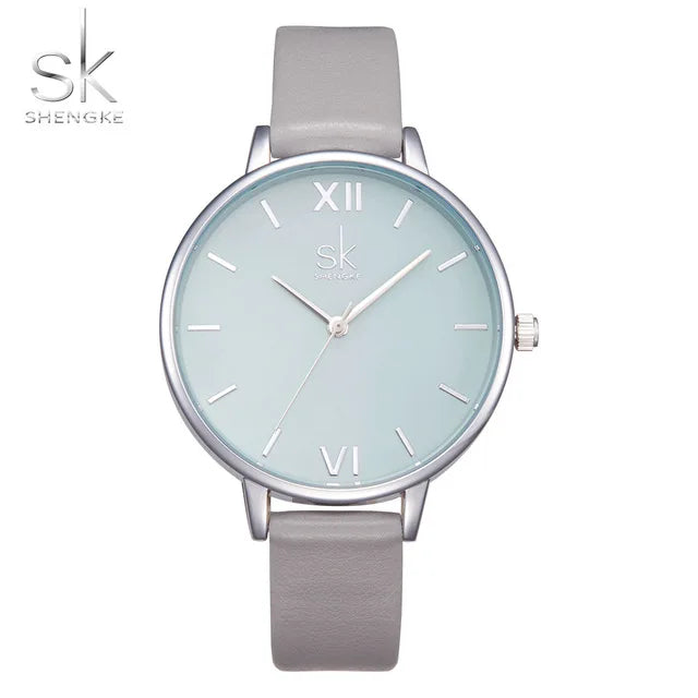 SK Women’s Quartz Leather Watch – Large Dial, Waterproof Casual Fashion Wristwatch