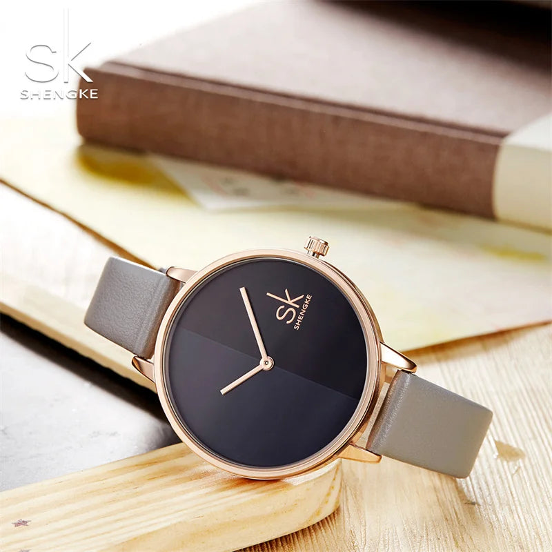 SK Classic Women’s Quartz Watch – Fashion Leather Strap Waterproof Wristwatch