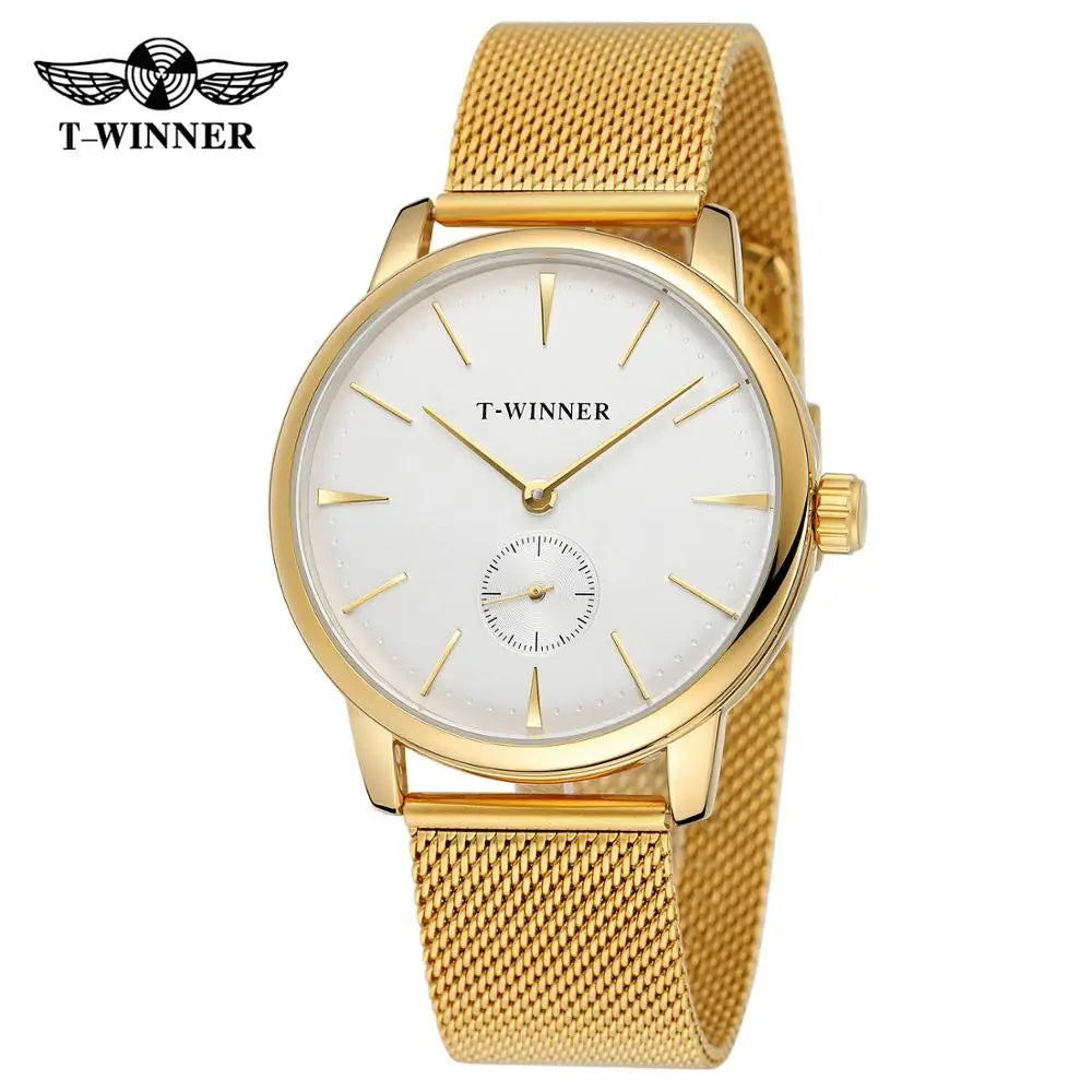 T-Winner Men's Mechanical Watch – Stainless Steel Mesh Strap Automatic Timepiece