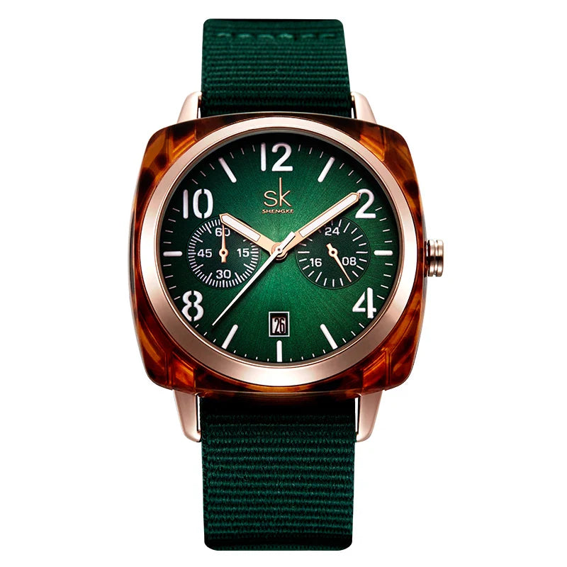 SK Women’s Quartz Watch – Waterproof Nylon Strap 40mm Analog Timepiece