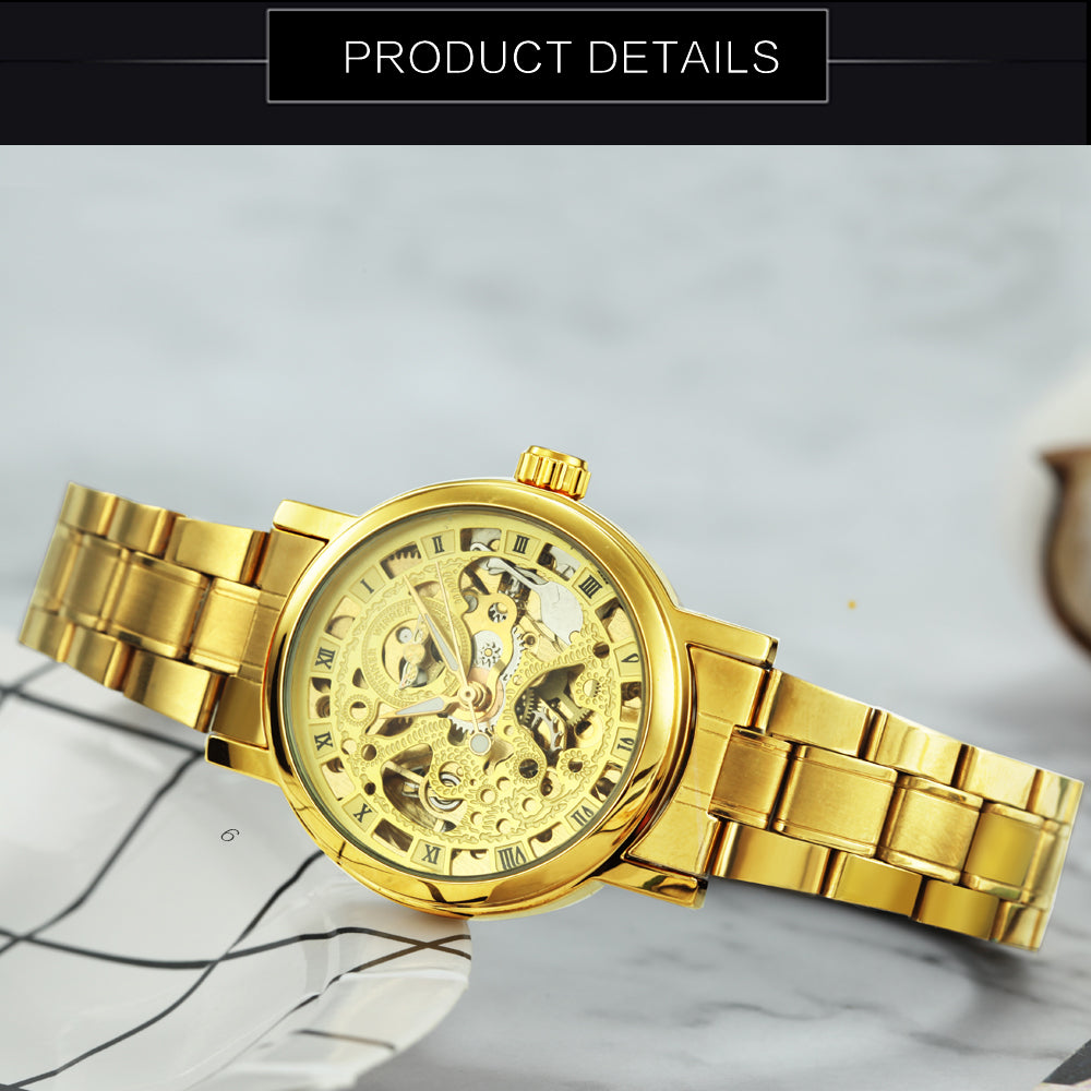 T-WINNER Unisex Automatic Skeleton Watch – Vintage Steel Band Mechanical Wristwatch