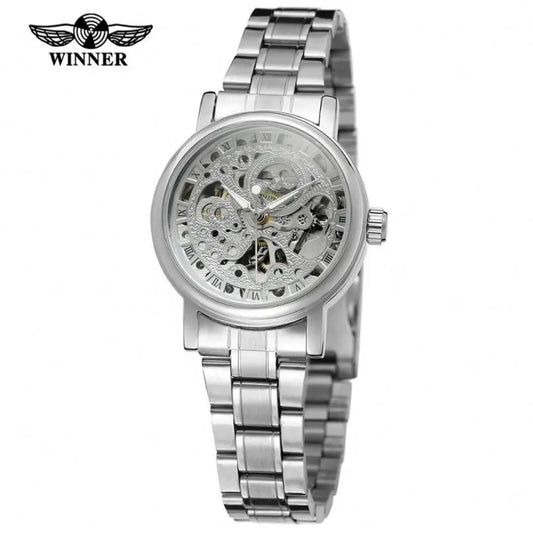 T-WINNER Unisex Automatic Skeleton Watch – Vintage Steel Band Mechanical Wristwatch