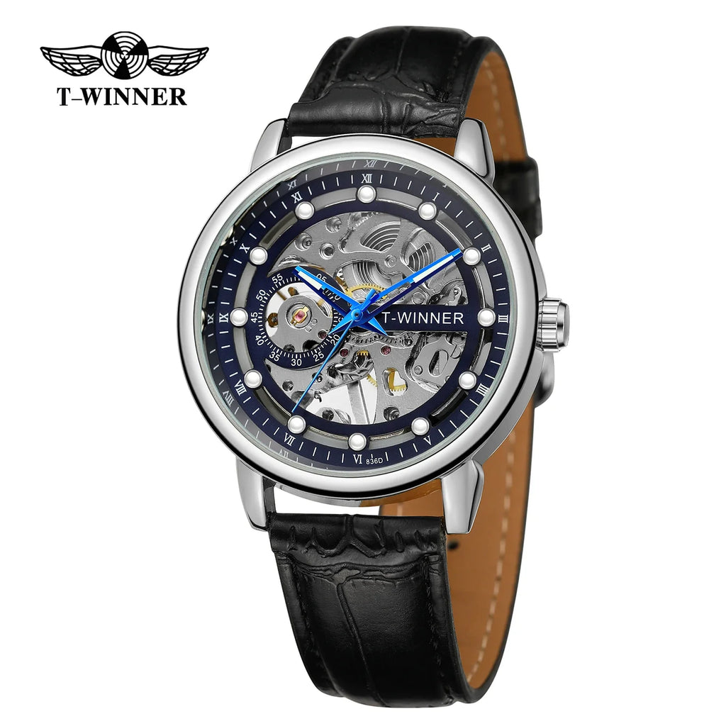 T-Winner Men's Mechanical Watch – Luminous Vintage Casual with Leather Strap