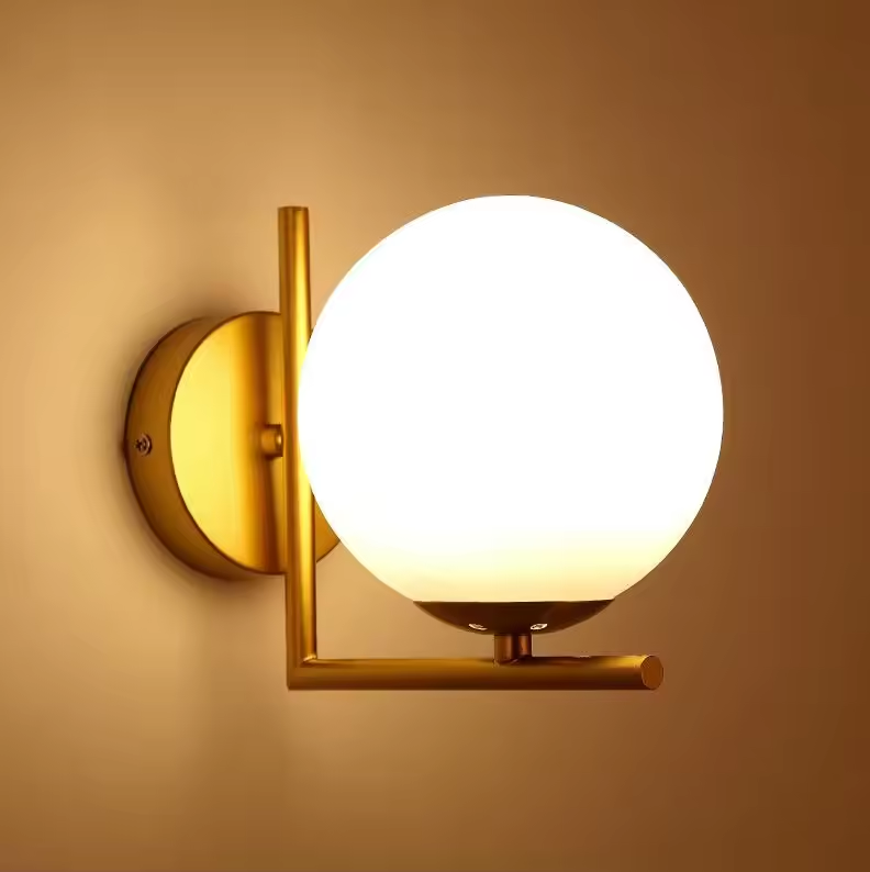 Modern Glass Globe Wall Lamp – European Style Iron Light for Bedroom & Aisle Decor