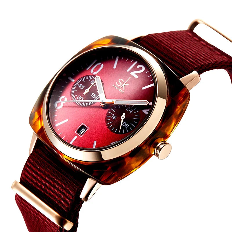 SK Women’s Quartz Watch – Waterproof Nylon Strap 40mm Analog Timepiece