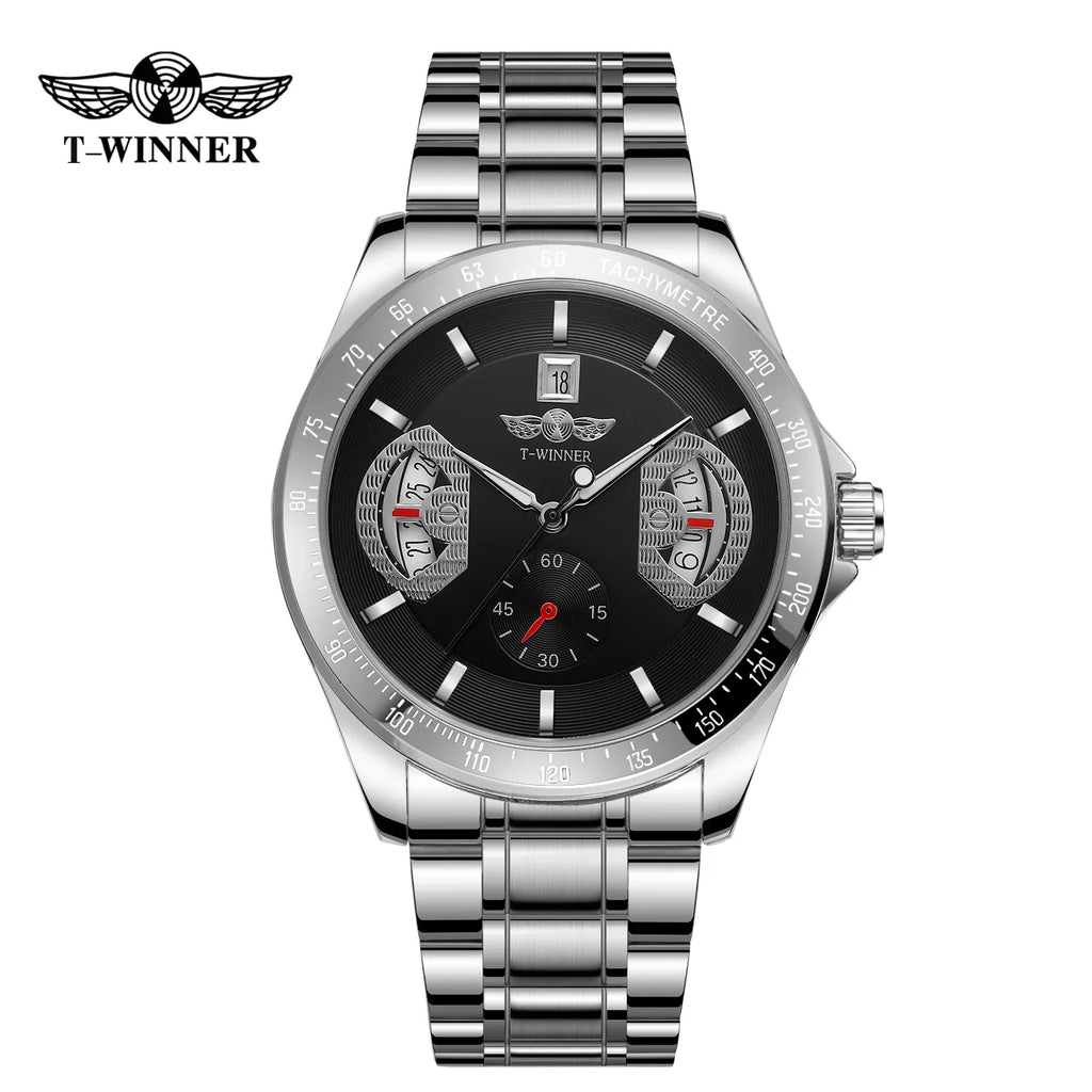 T-Winner Men’s Stainless Steel Automatic Watch – Water Resistant Travel Wristwatch