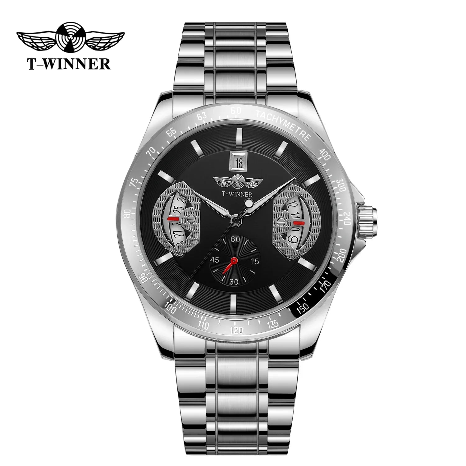T-Winner Men’s Stainless Steel Automatic Watch – Water Resistant Travel Wristwatch