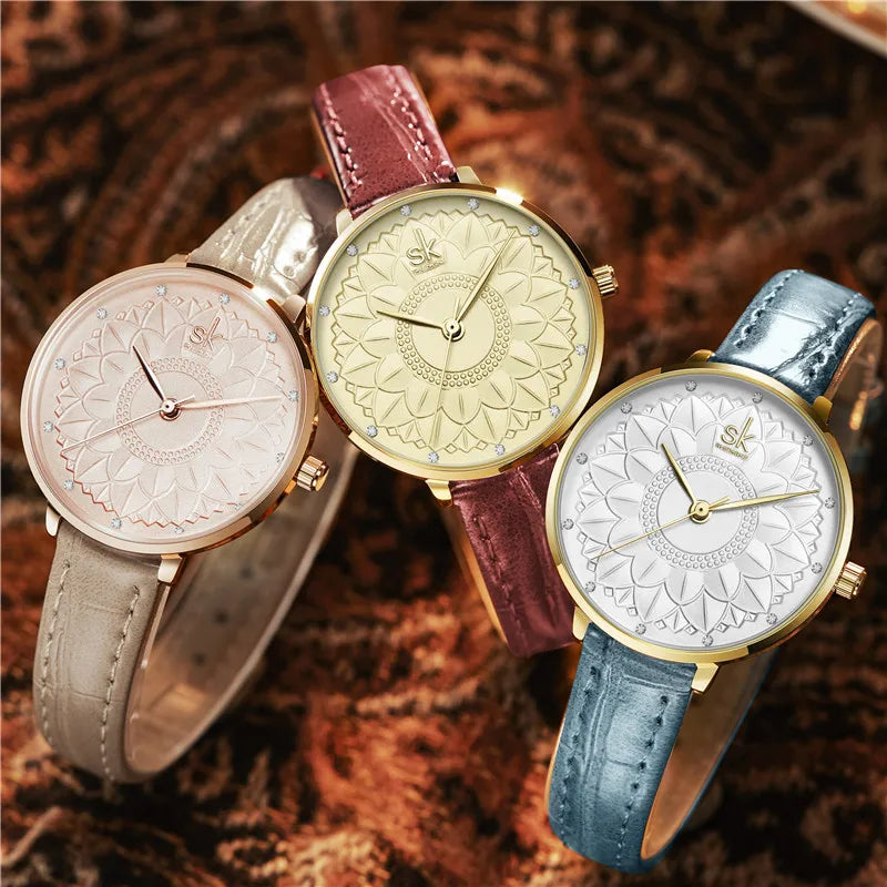 SK Women’s Quartz Dress Watch – Waterproof PU Leather Strap, Elegant Analog Design
