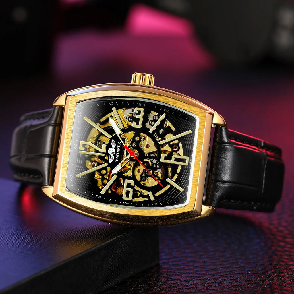T-Winner Men’s Presidential Automatic Leather Strap Mechanical Watch – Luxury Oval Dial