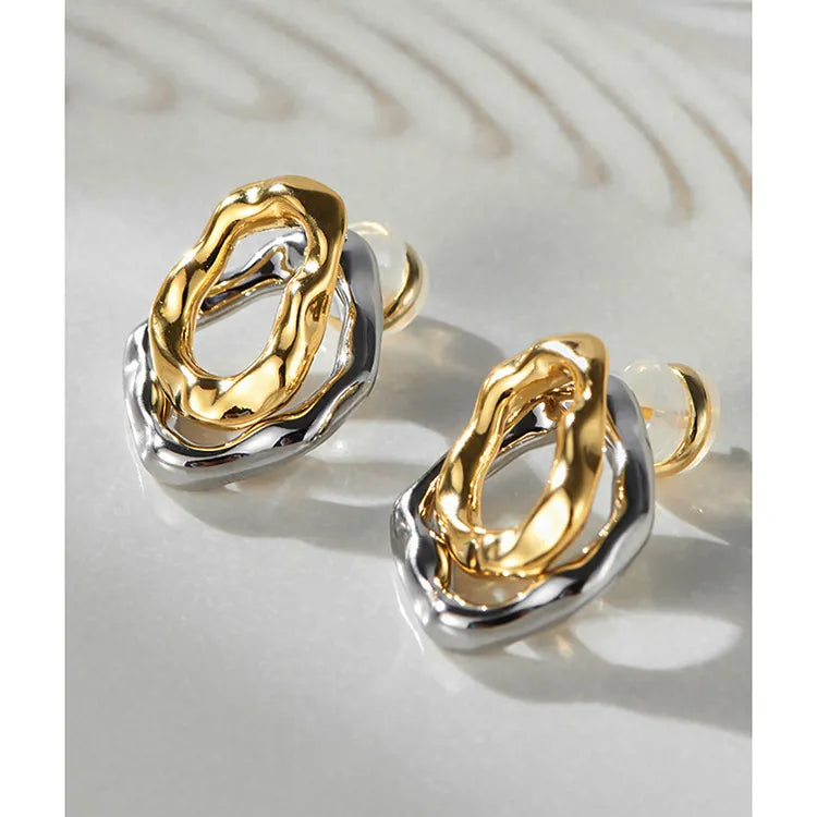 Molten Core Irregular Stud Earrings – Gold & Silver Modern Chic Jewelry for Women
