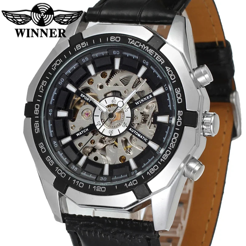 T-Winner Men’s Skeleton Automatic Watch – Luxury Mechanical Timepiece with Leather Strap